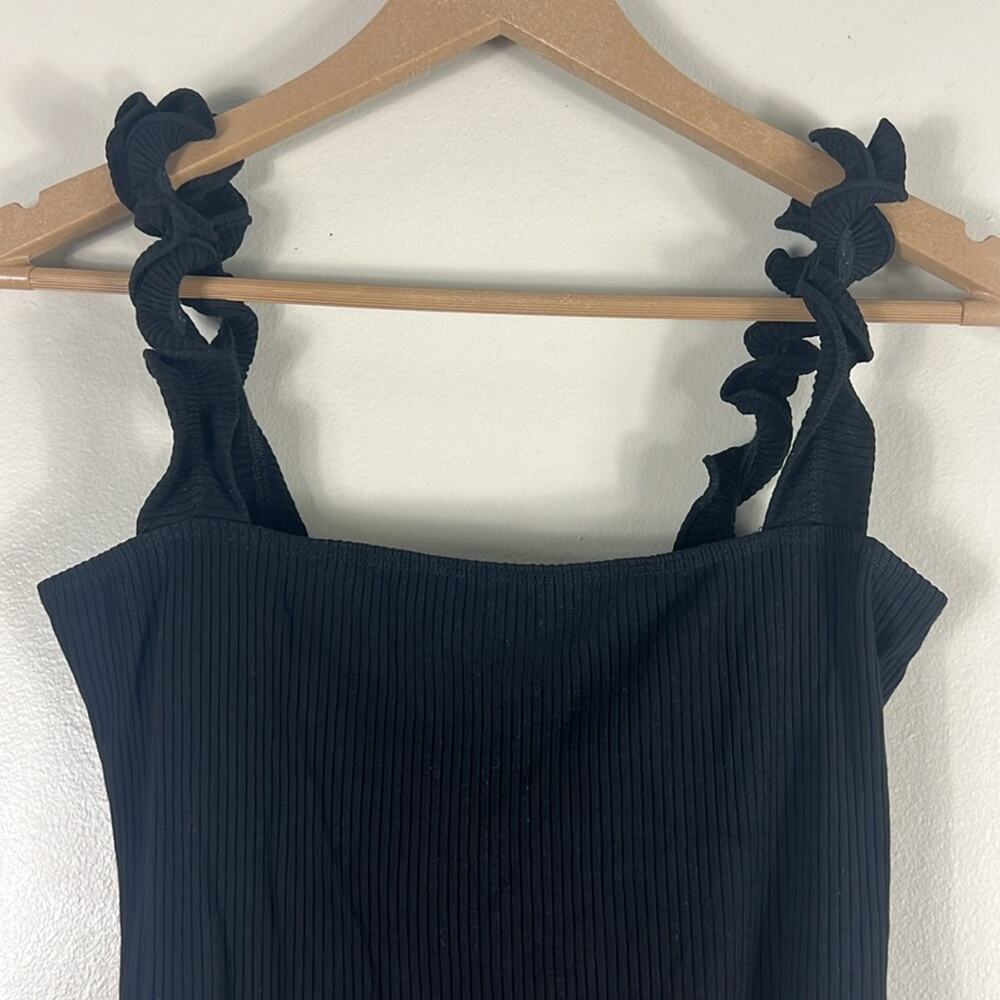 Reformation Black Ruffle Strap Ribbed Bodysuit - Picture 3 of 6
